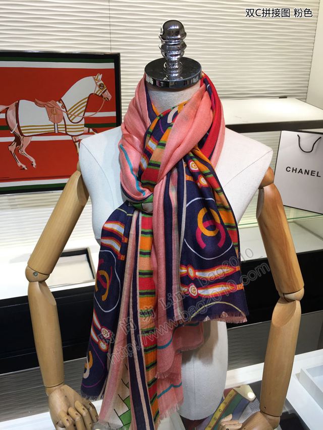 CHANEL圍巾 秋冬新款 雙C拼接圖羊絨長巾 香奈兒頂級純山羊絨女圍巾  llwj6748